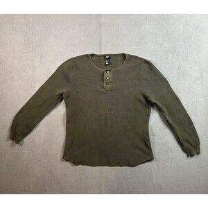 H&M Men’s Medium Moss Green Long Sleeve Henley Shirt Waffle Dexter Morgan Y2K